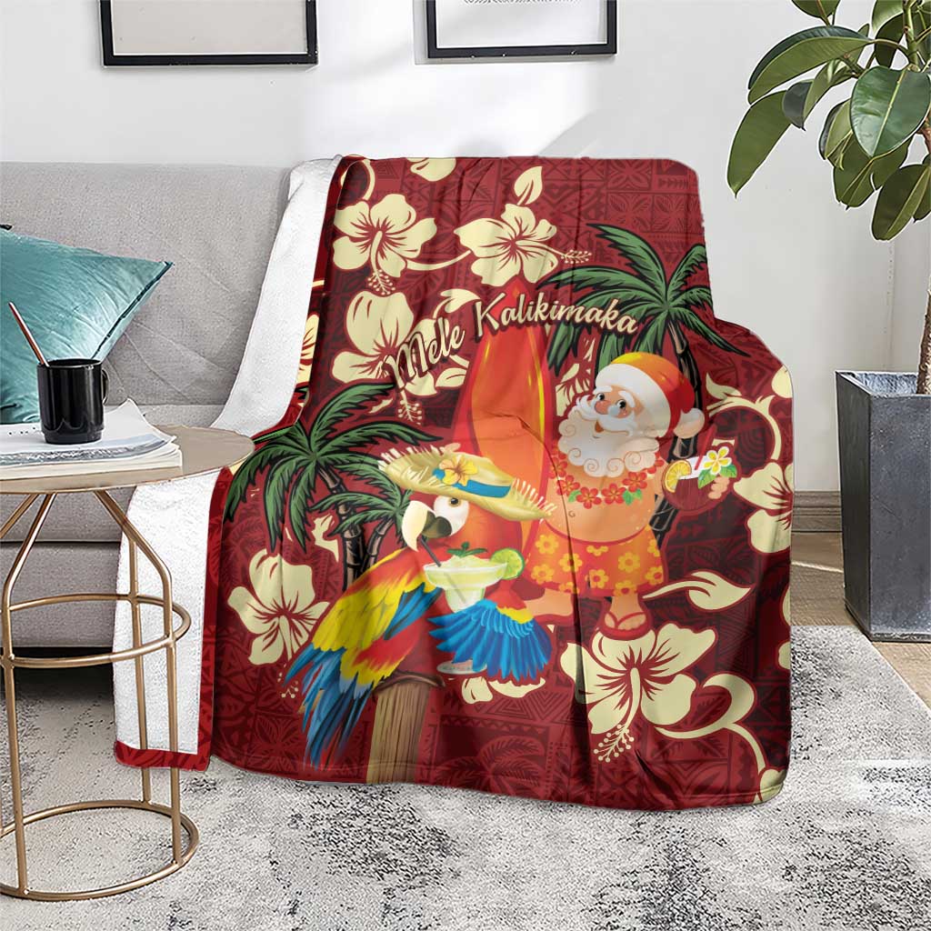 Crimson Red Tropical Christmas Hawaii Tapa Blanket Aloha Santa Drink Party - Polynesian Pride