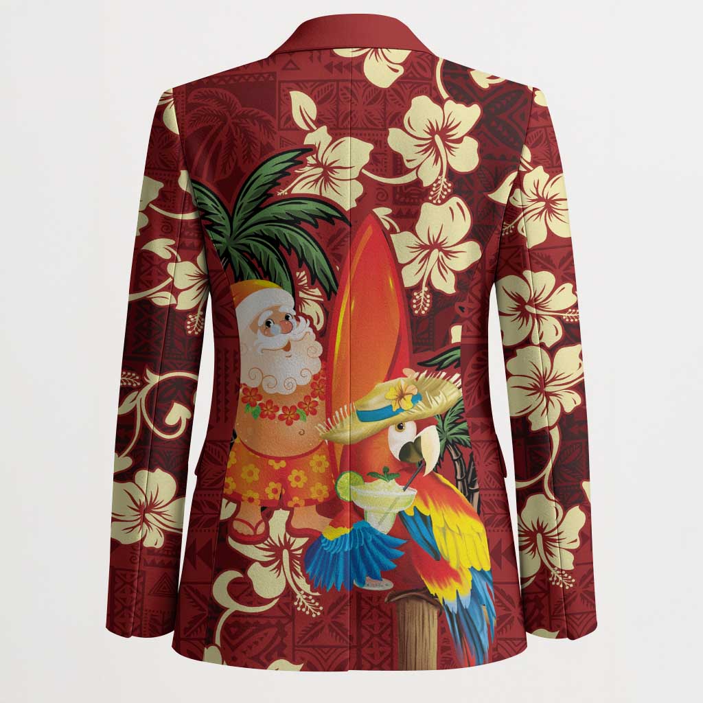 Crimson Red Tropical Christmas Hawaii Tapa Blazer Aloha Santa Drink Party - Polynesian Pride