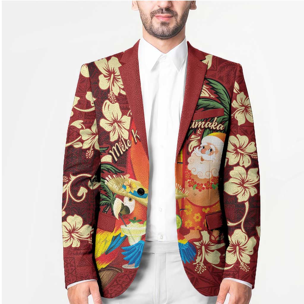 Crimson Red Tropical Christmas Hawaii Tapa Blazer Aloha Santa Drink Party - Polynesian Pride