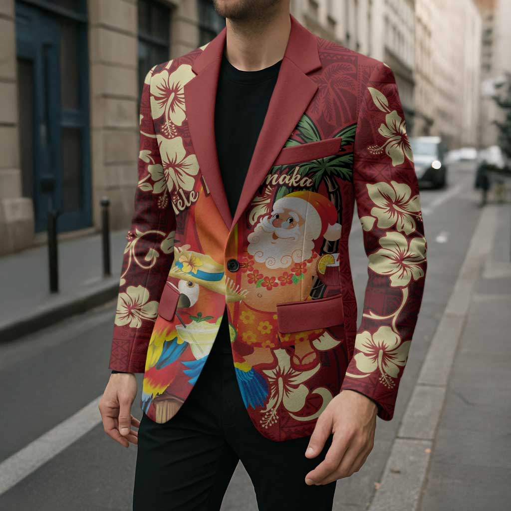 Crimson Red Tropical Christmas Hawaii Tapa Blazer Aloha Santa Drink Party - Polynesian Pride