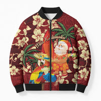 Crimson Red Tropical Christmas Hawaii Tapa Bomber Puffer Jacket Aloha Santa Drink Party - Polynesian Pride
