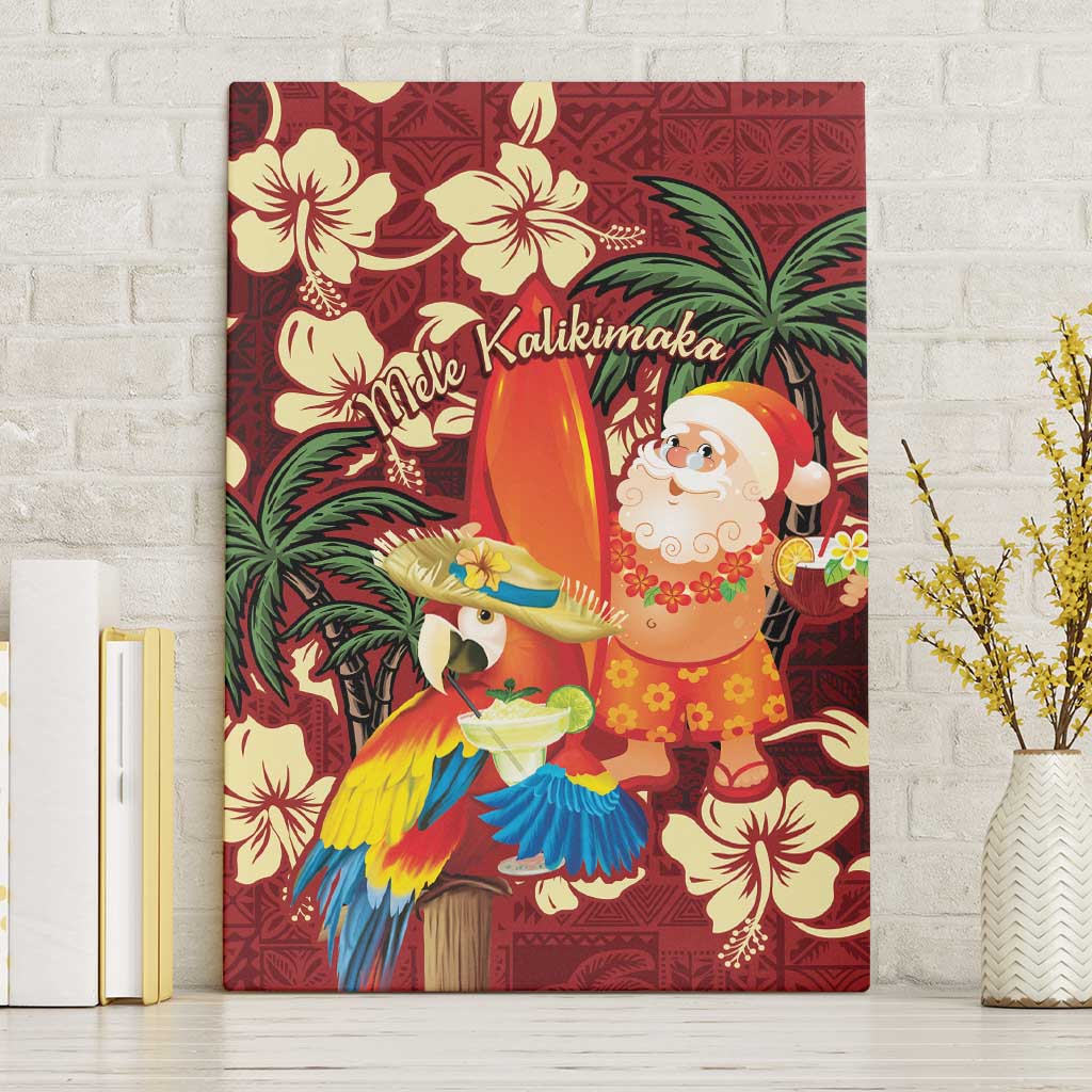 Crimson Red Tropical Christmas Hawaii Tapa Canvas Wall Art Aloha Santa Drink Party - Polynesian Pride