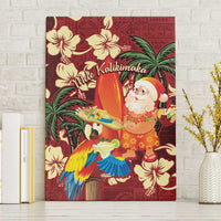 Crimson Red Tropical Christmas Hawaii Tapa Canvas Wall Art Aloha Santa Drink Party - Polynesian Pride