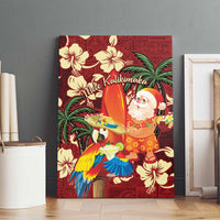 Crimson Red Tropical Christmas Hawaii Tapa Canvas Wall Art Aloha Santa Drink Party - Polynesian Pride
