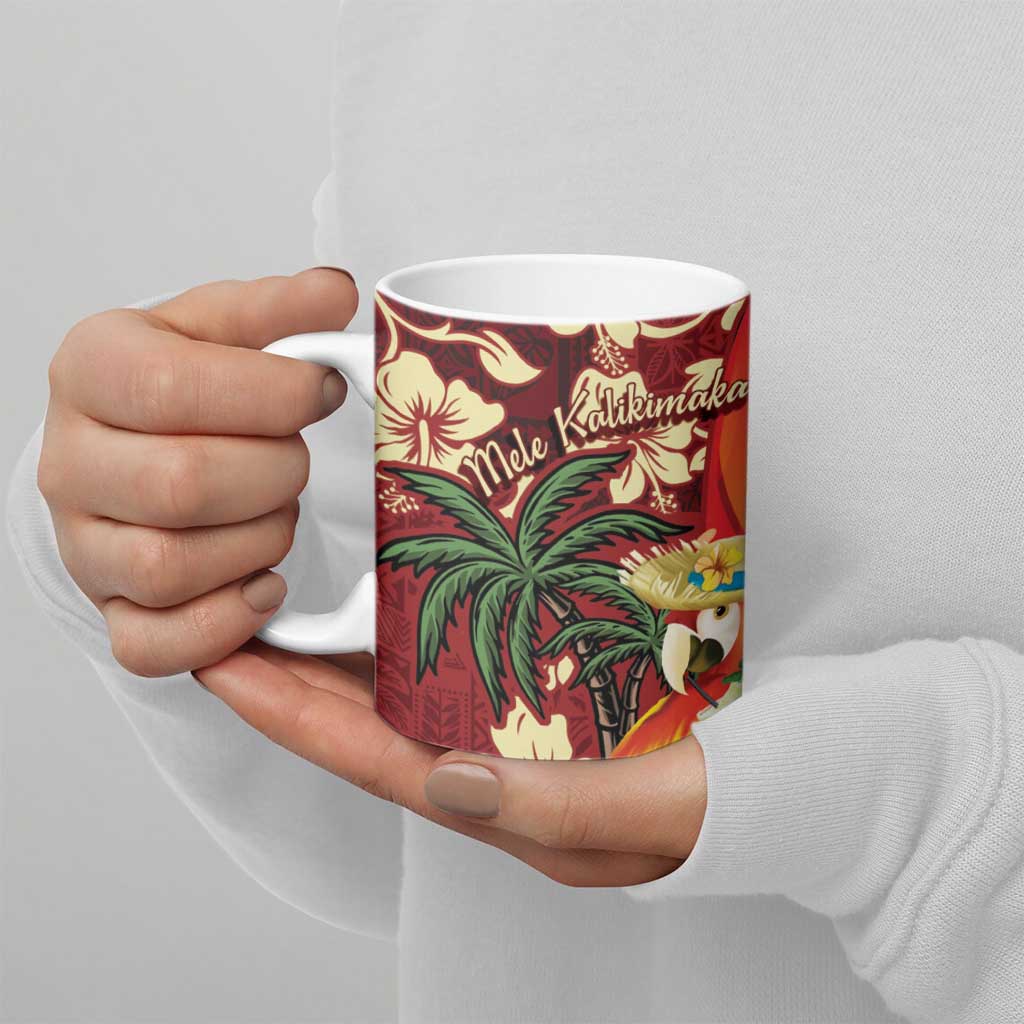 Crimson Red Tropical Christmas Hawaii Tapa Ceramic Mug Aloha Santa Drink Party - Polynesian Pride