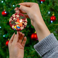 Crimson Red Tropical Christmas Hawaii Tapa Ceramic Ornament Aloha Santa Drink Party - Polynesian Pride