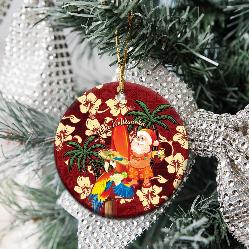 Crimson Red Tropical Christmas Hawaii Tapa Ceramic Ornament Aloha Santa Drink Party - Polynesian Pride