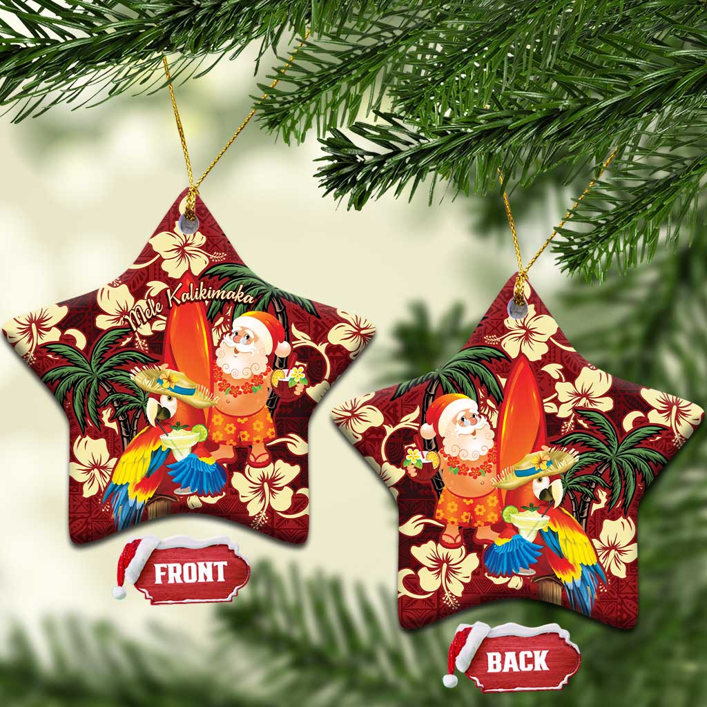 Crimson Red Tropical Christmas Hawaii Tapa Ceramic Ornament Aloha Santa Drink Party - Polynesian Pride