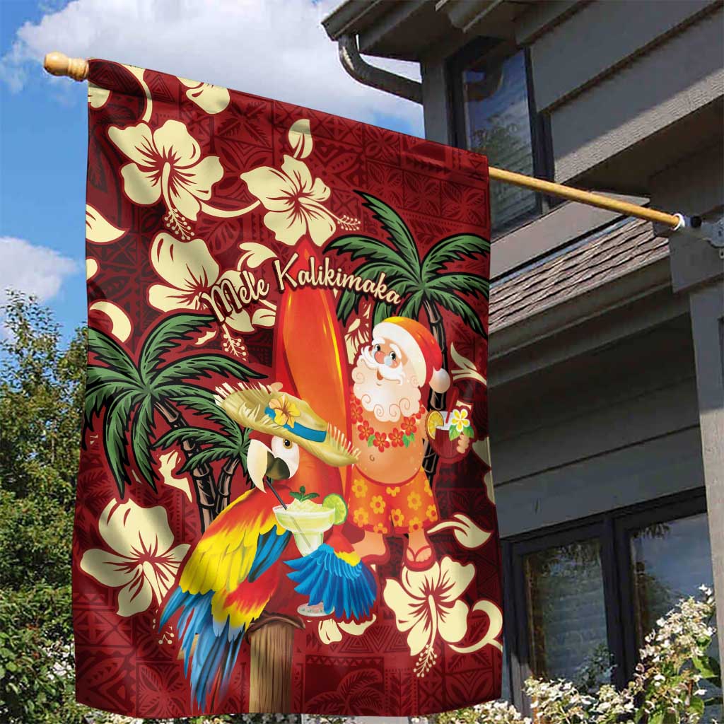 Crimson Red Tropical Christmas Hawaii Tapa Garden Flag Aloha Santa Drink Party - Polynesian Pride