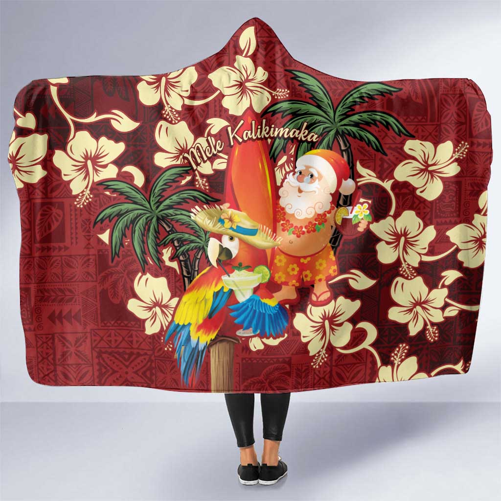 Crimson Red Tropical Christmas Hawaii Tapa Hooded Blanket Aloha Santa Drink Party - Polynesian Pride