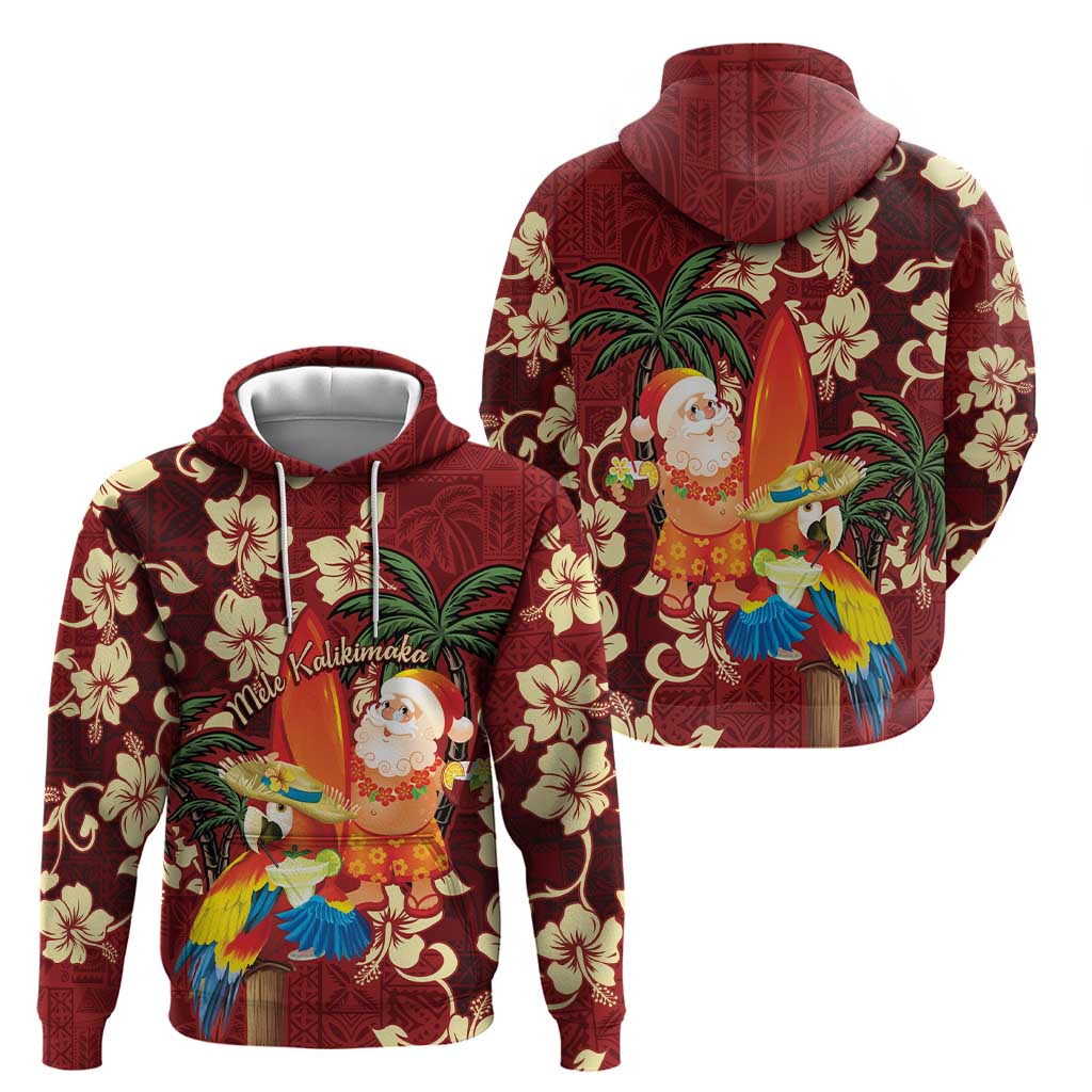 Crimson Red Tropical Christmas Hawaii Tapa Hoodie Aloha Santa Drink Party - Polynesian Pride
