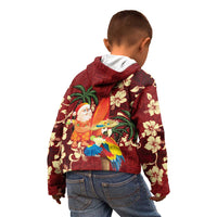 Crimson Red Tropical Christmas Hawaii Tapa Kid Hoodie Aloha Santa Drink Party - Polynesian Pride