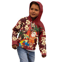 Crimson Red Tropical Christmas Hawaii Tapa Kid Hoodie Aloha Santa Drink Party - Polynesian Pride