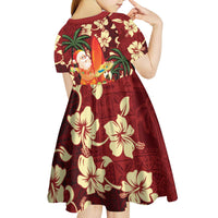 Crimson Red Tropical Christmas Hawaii Tapa Kid Short Sleeve Dress Aloha Santa Drink Party - Polynesian Pride