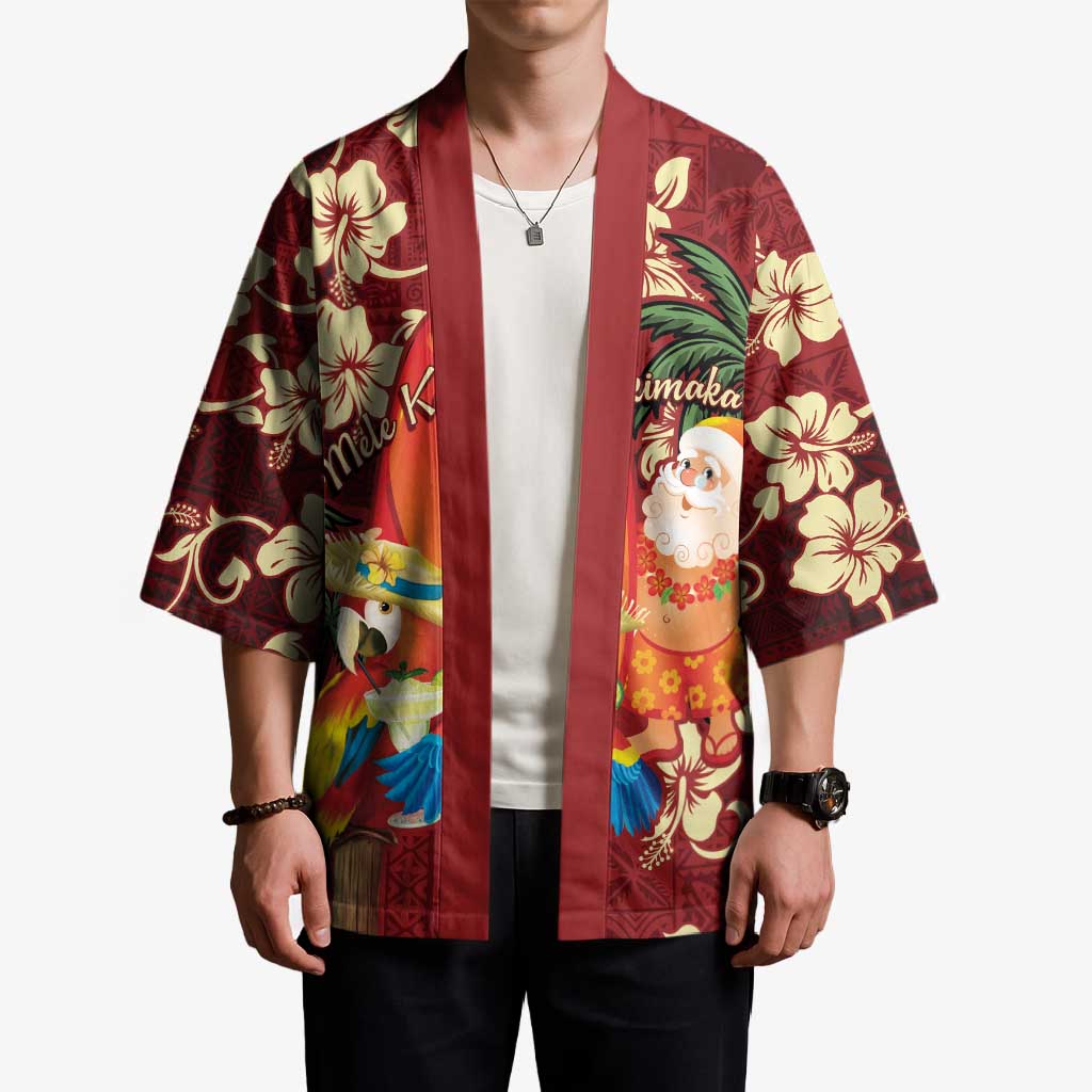 Crimson Red Tropical Christmas Hawaii Tapa Kimono Aloha Santa Drink Party - Polynesian Pride