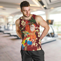 Crimson Red Tropical Christmas Hawaii Tapa Men Tank Top Aloha Santa Drink Party - Polynesian Pride