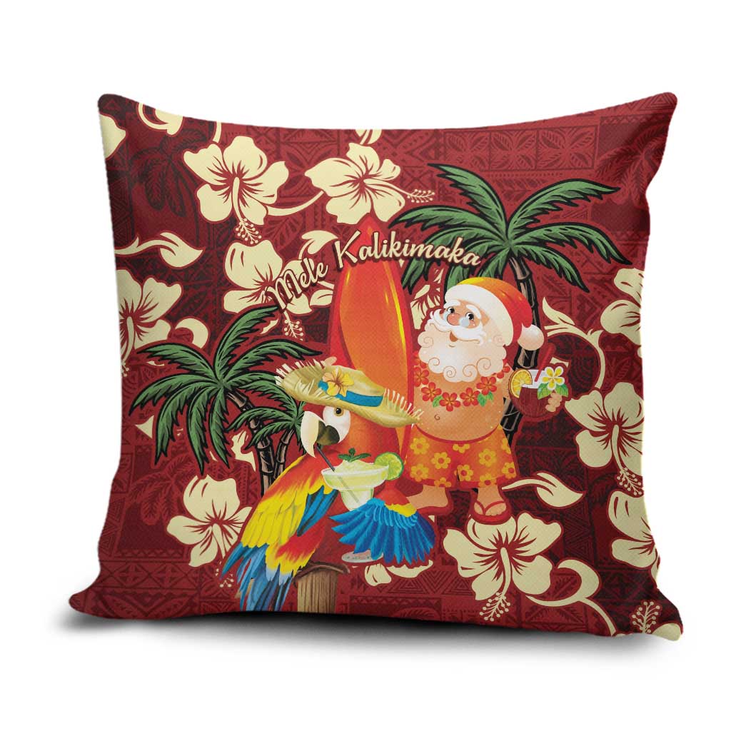 Crimson Red Tropical Christmas Hawaii Tapa Pillow Cover Aloha Santa Drink Party - Polynesian Pride