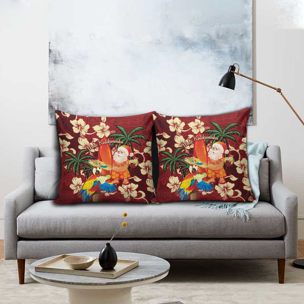 Crimson Red Tropical Christmas Hawaii Tapa Pillow Cover Aloha Santa Drink Party - Polynesian Pride