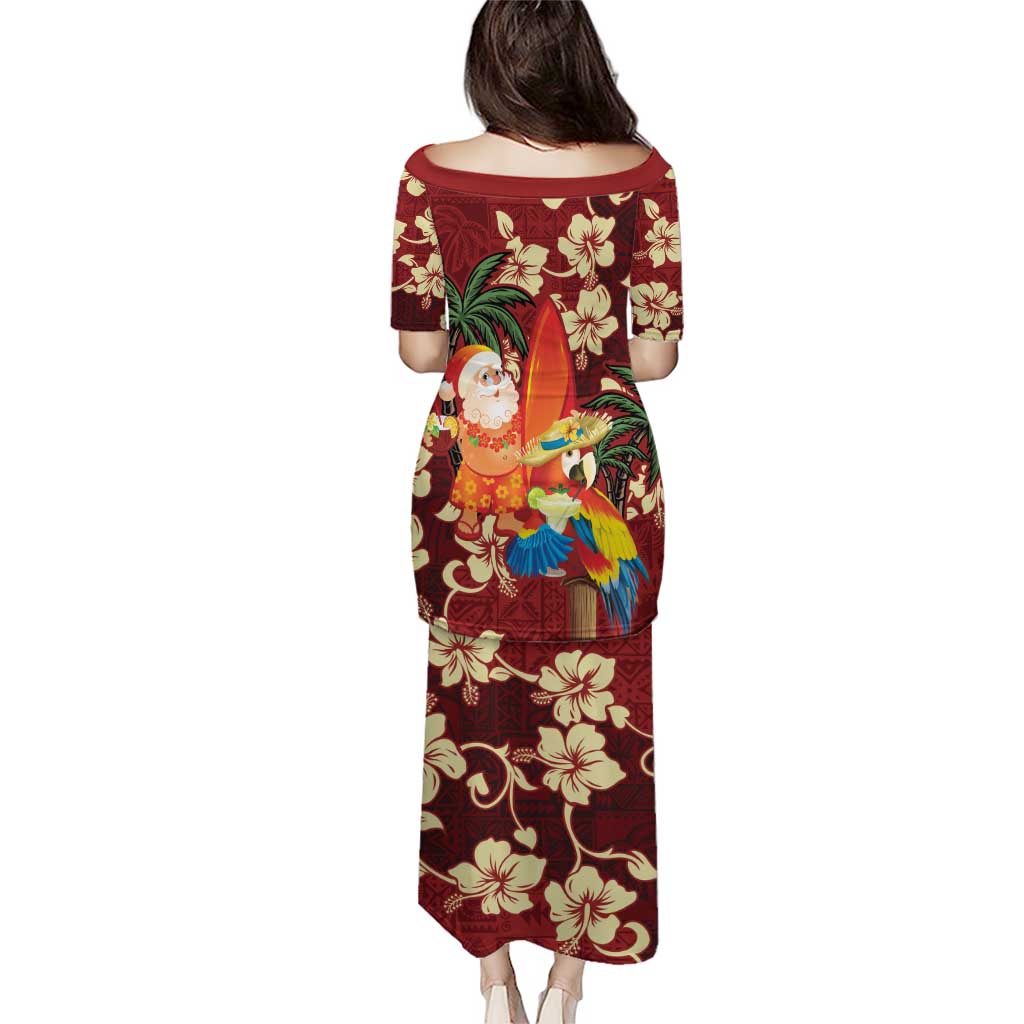 Crimson Red Tropical Christmas Hawaii Tapa Puletasi Aloha Santa Drink Party - Polynesian Pride