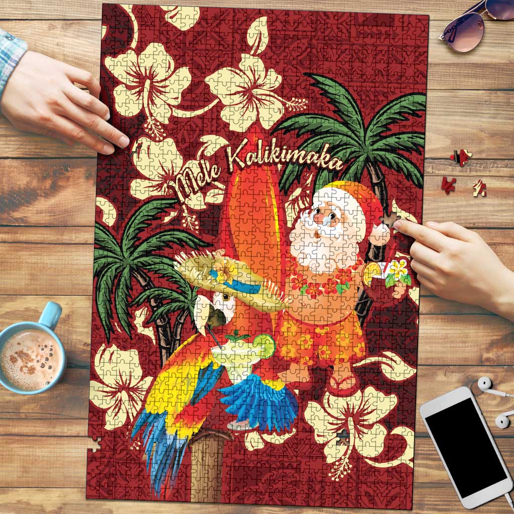 Crimson Red Tropical Christmas Hawaii Tapa Puzzle Aloha Santa Drink Party - Polynesian Pride