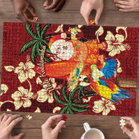 Crimson Red Tropical Christmas Hawaii Tapa Puzzle Aloha Santa Drink Party - Polynesian Pride
