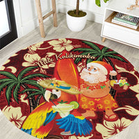 Crimson Red Tropical Christmas Hawaii Tapa Round Carpet Aloha Santa Drink Party - Polynesian Pride