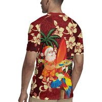 Crimson Red Tropical Christmas Hawaii Tapa Rugby Jersey Aloha Santa Drink Party - Polynesian Pride