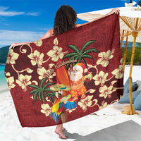 Crimson Red Tropical Christmas Hawaii Tapa Sarong Aloha Santa Drink Party - Polynesian Pride