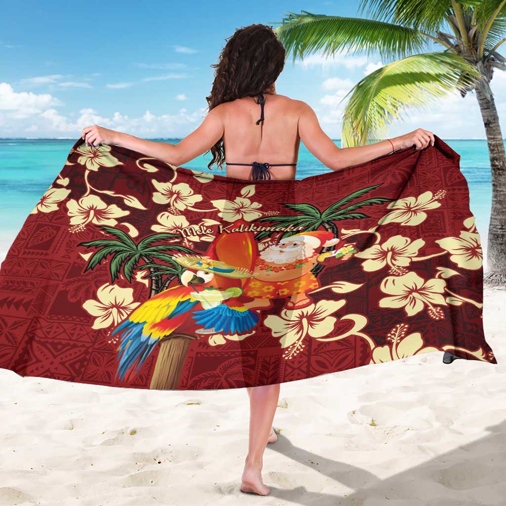 Crimson Red Tropical Christmas Hawaii Tapa Sarong Aloha Santa Drink Party - Polynesian Pride