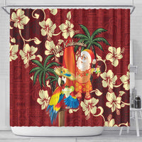 Crimson Red Tropical Christmas Hawaii Tapa Shower Curtain Aloha Santa Drink Party - Polynesian Pride