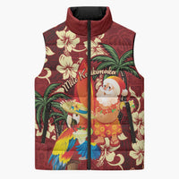 Crimson Red Tropical Christmas Hawaii Tapa Sleeveless Puffer Jacket Aloha Santa Drink Party - Polynesian Pride