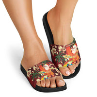 Crimson Red Tropical Christmas Hawaii Tapa Slide Sandals Aloha Santa Drink Party - Polynesian Pride