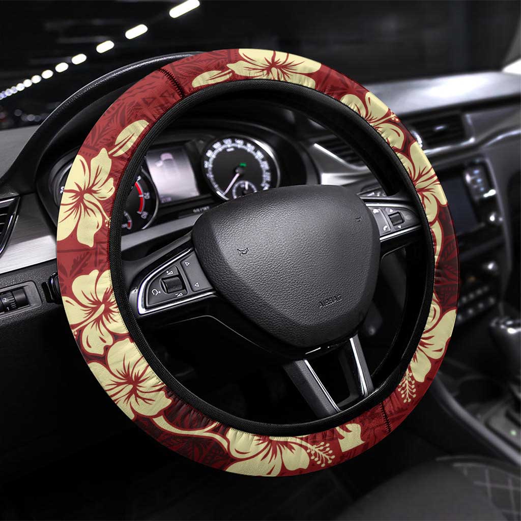 Crimson Red Tropical Christmas Hawaii Tapa Steering Wheel Cover Aloha Santa Drink Party - Polynesian Pride