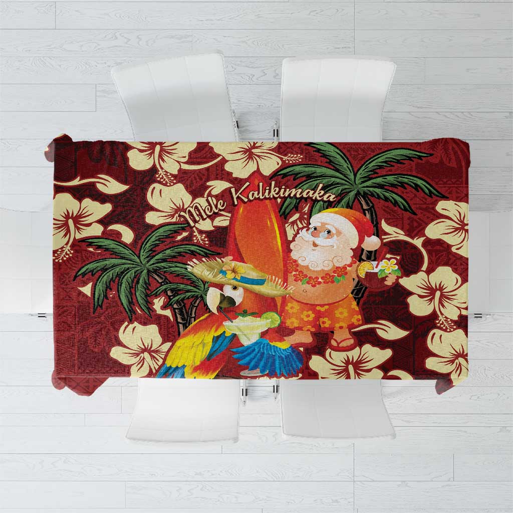 Crimson Red Tropical Christmas Hawaii Tapa Tablecloth Aloha Santa Drink Party - Polynesian Pride