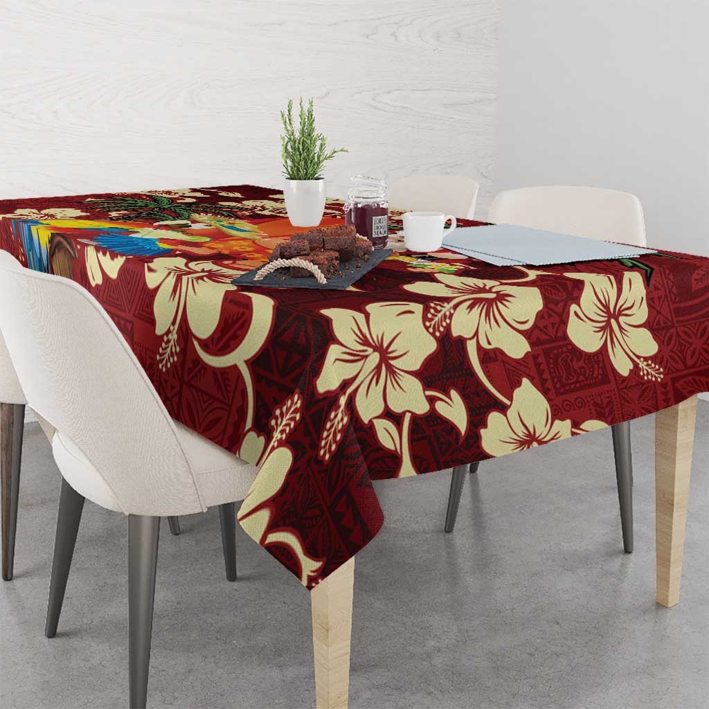Crimson Red Tropical Christmas Hawaii Tapa Tablecloth Aloha Santa Drink Party - Polynesian Pride