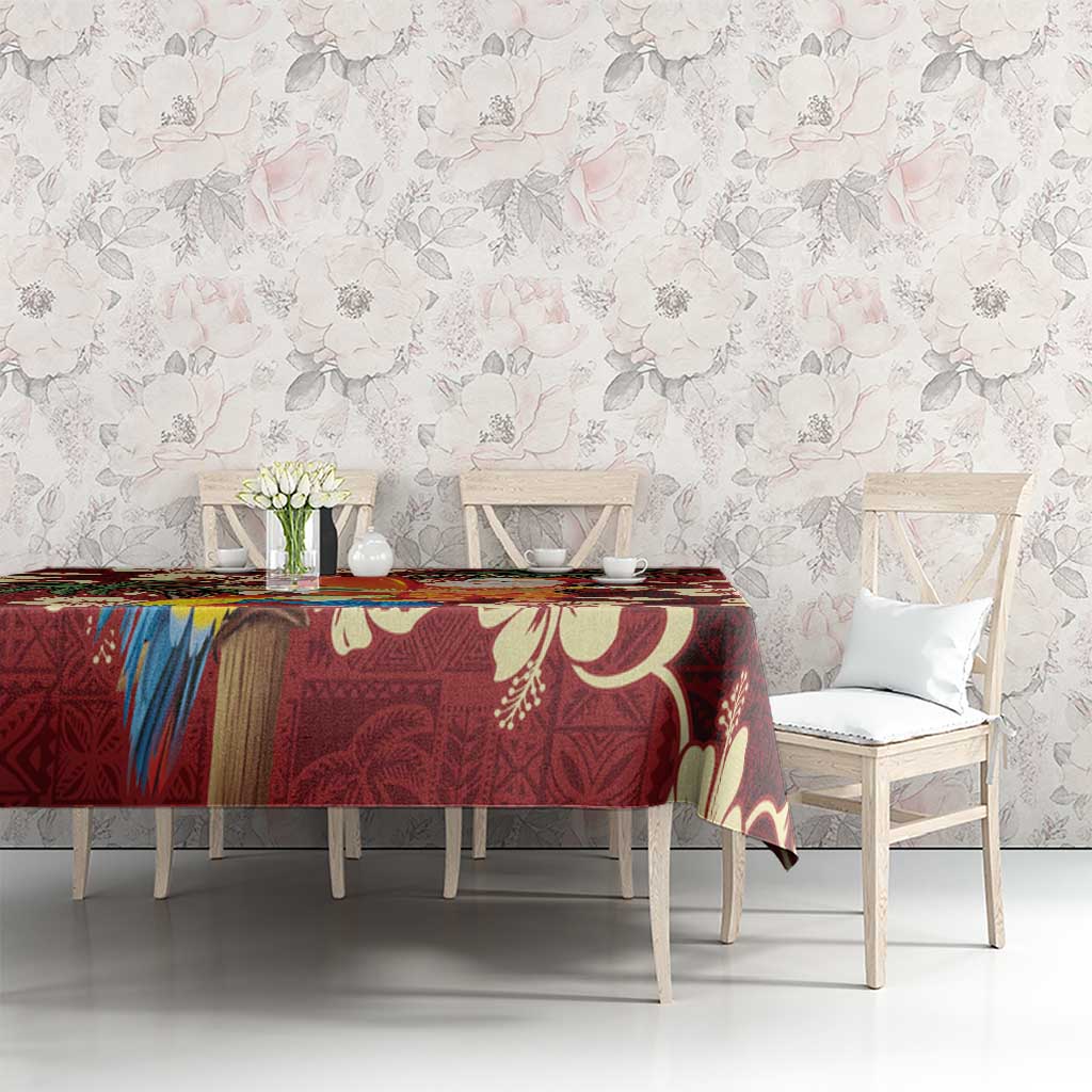 Crimson Red Tropical Christmas Hawaii Tapa Tablecloth Aloha Santa Drink Party - Polynesian Pride