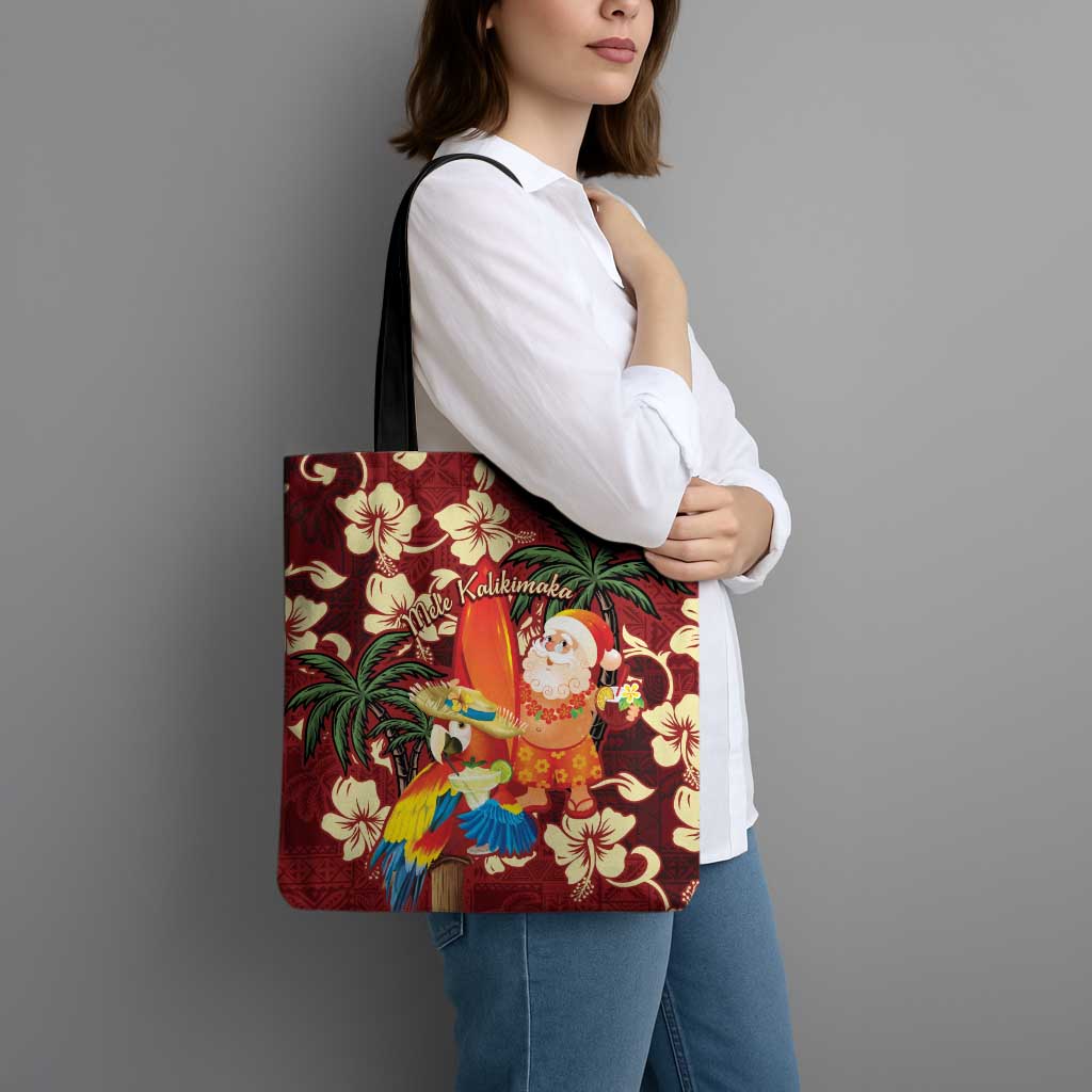 Crimson Red Tropical Christmas Hawaii Tapa Tote Bag Aloha Santa Drink Party LT7 - Polynesian Pride