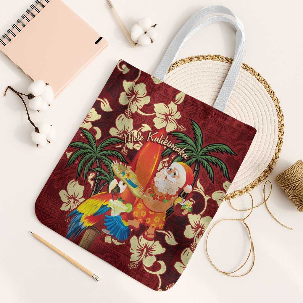 Crimson Red Tropical Christmas Hawaii Tapa Tote Bag Aloha Santa Drink Party LT7 White Strap One Size Red - Polynesian Pride
