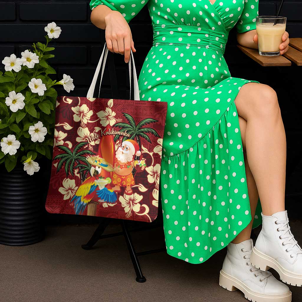 Crimson Red Tropical Christmas Hawaii Tapa Tote Bag Aloha Santa Drink Party LT7 - Polynesian Pride