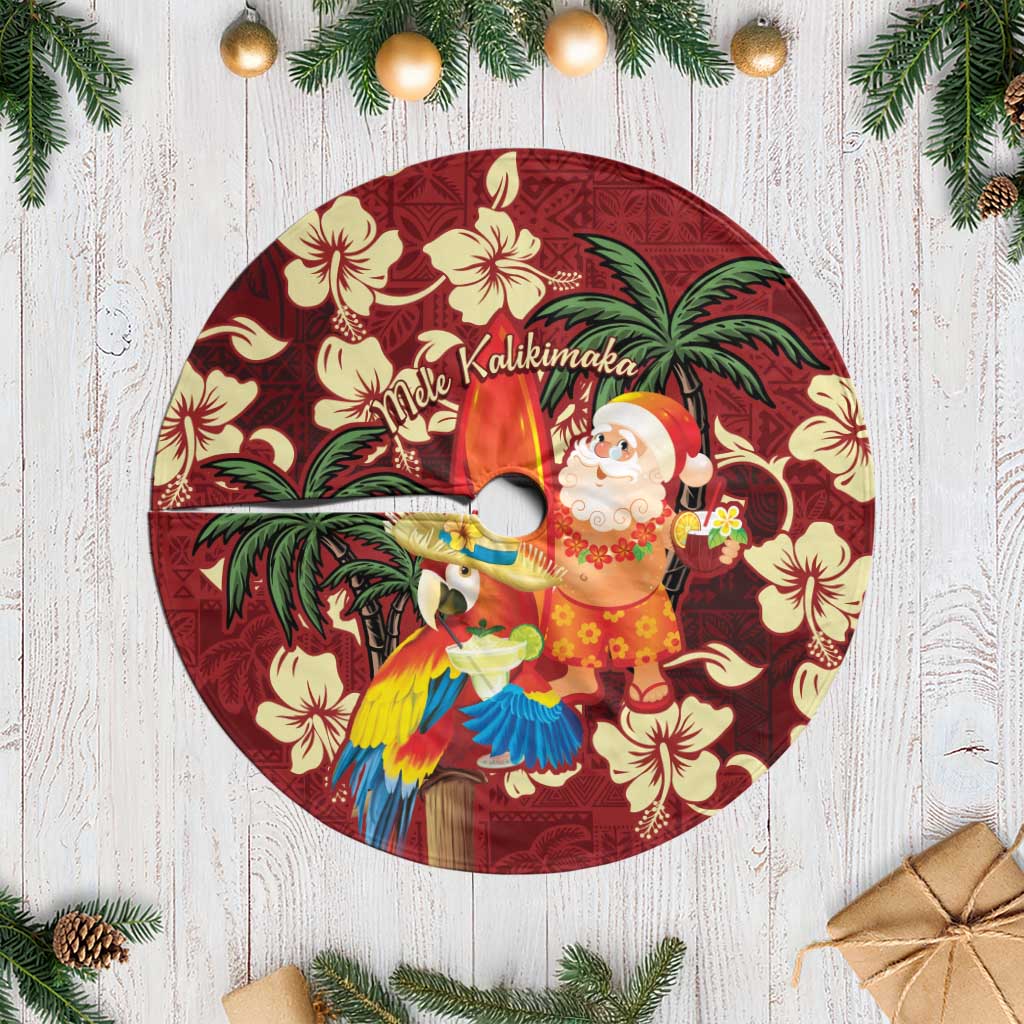 Crimson Red Tropical Christmas Hawaii Tapa Tree Skirt Aloha Santa Drink Party - Polynesian Pride