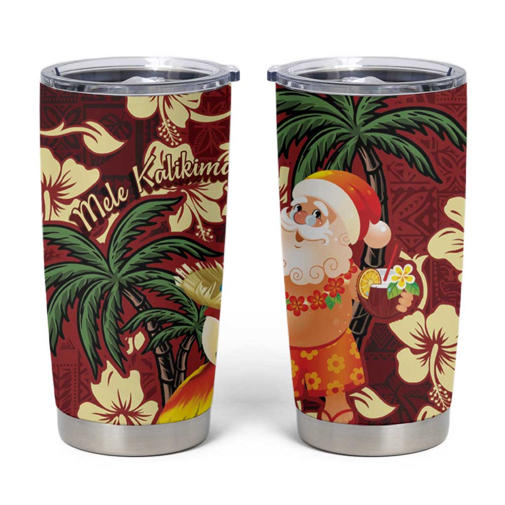 Crimson Red Tropical Christmas Hawaii Tapa Tumbler Cup Aloha Santa Drink Party - Polynesian Pride