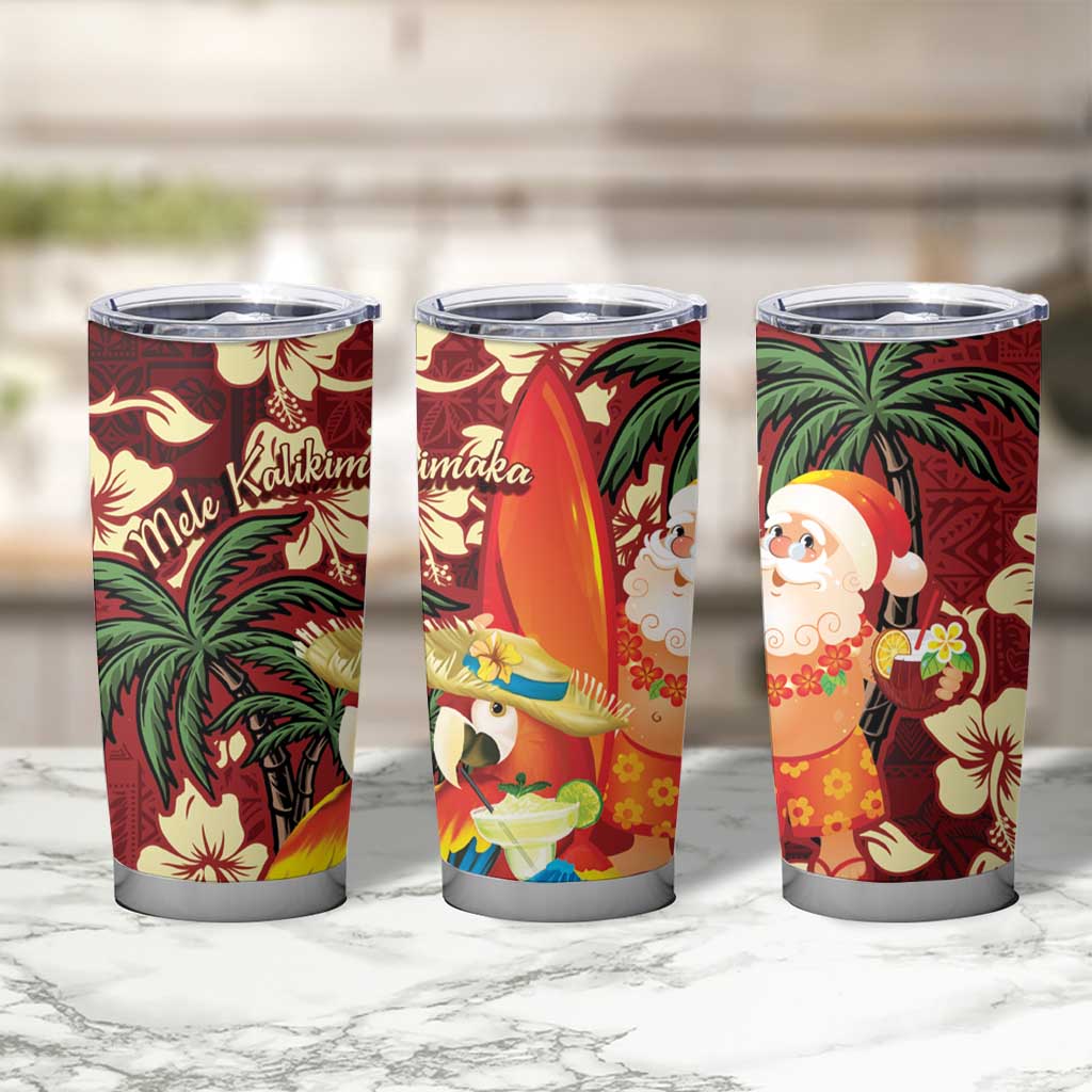 Crimson Red Tropical Christmas Hawaii Tapa Tumbler Cup Aloha Santa Drink Party - Polynesian Pride