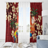 Crimson Red Tropical Christmas Hawaii Tapa Window Curtain Aloha Santa Drink Party - Polynesian Pride