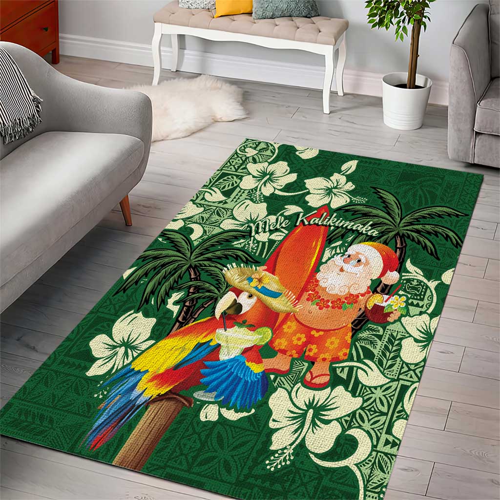 Moss Green Tropical Christmas Hawaii Tapa Area Rug Aloha Santa Drink Party - Polynesian Pride