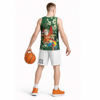 Moss Green Tropical Christmas Hawaii Tapa Basketball Jersey Aloha Santa Drink Party - Polynesian Pride