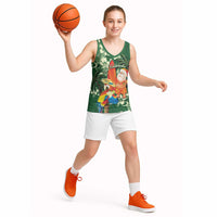 Moss Green Tropical Christmas Hawaii Tapa Basketball Jersey Aloha Santa Drink Party - Polynesian Pride