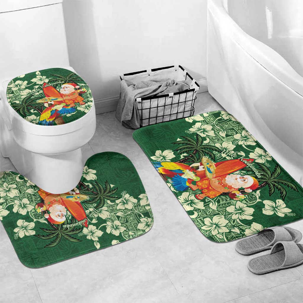 Moss Green Tropical Christmas Hawaii Tapa Bathroom Set Aloha Santa Drink Party - Polynesian Pride