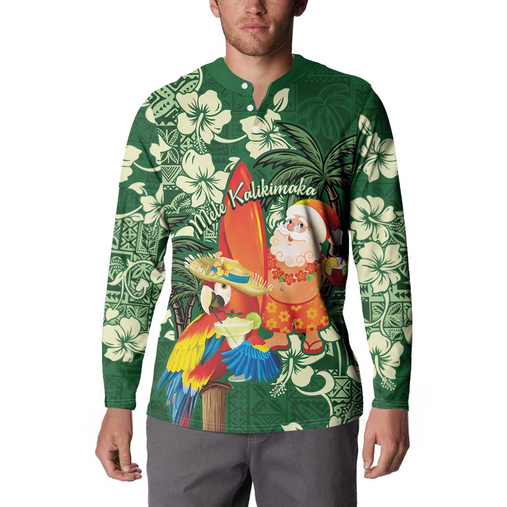 Moss Green Tropical Christmas Hawaii Tapa Button Sweatshirt Aloha Santa Drink Party - Polynesian Pride