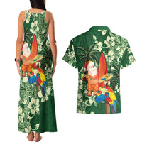 Moss Green Tropical Christmas Hawaii Tapa Couples Matching Tank Maxi Dress and Hawaiian Shirt Aloha Santa Drink Party - Polynesian Pride