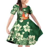 Moss Green Tropical Christmas Hawaii Tapa Family Matching Off Shoulder Short Dress and Hawaiian Shirt Aloha Santa Drink Party - Polynesian Pride